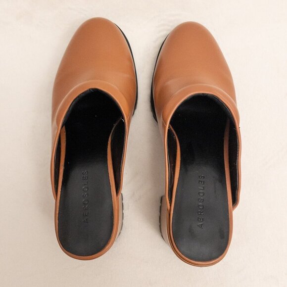 Aerosoles Brown Chunky Heel Clog Mules – Size 8.5M Slip-On Faux Leather Comfort - Picture 4 of 5